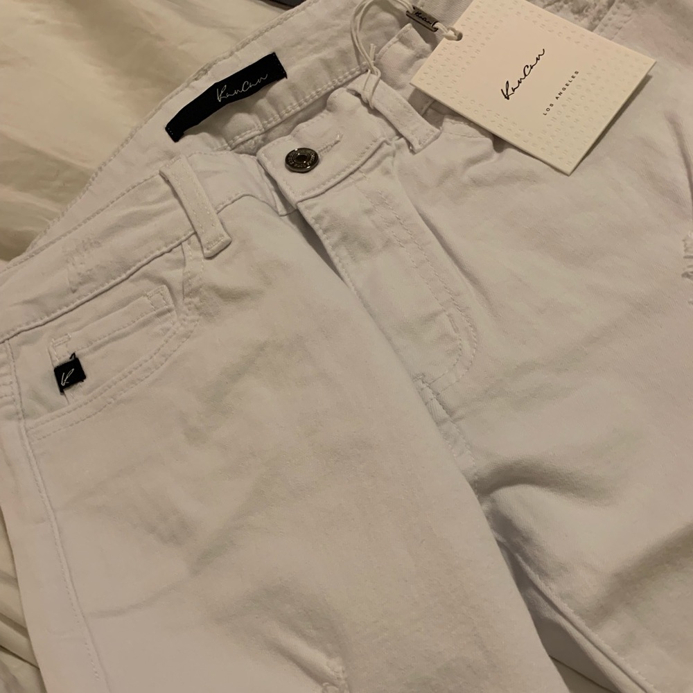 Kancan white distressed frayed hem jeans